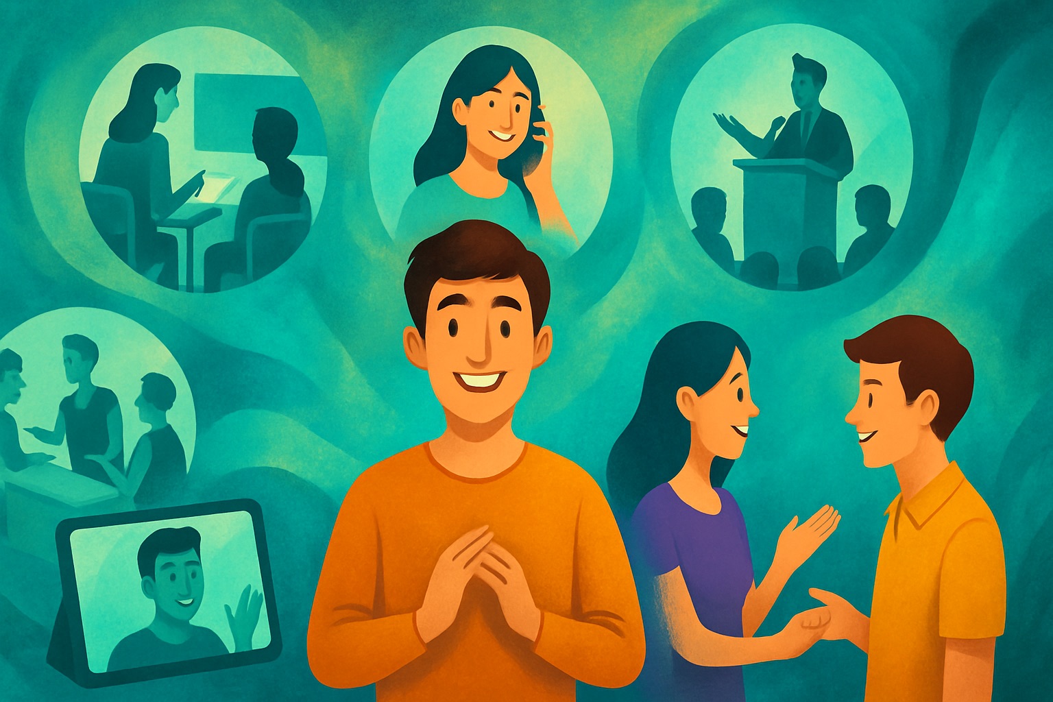 People speaking confidently with AI coaching support